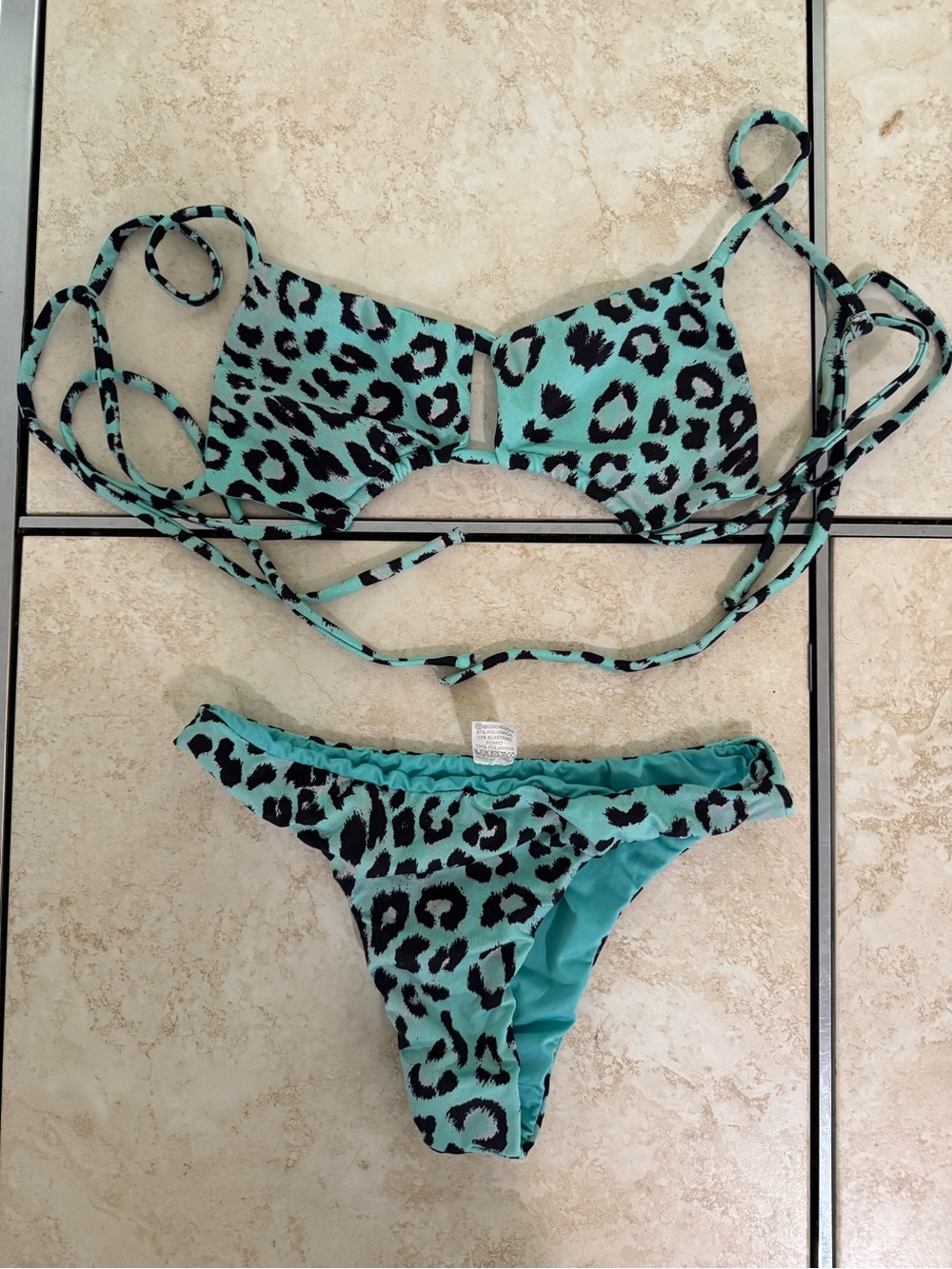Aqua Leopard Print Bikini Set